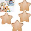 FKYzixeh Mosaic Bamboo Coasters, DIY Base Trays, Blank Coaster for DIY Crafts (4 Pcs Star Shape)