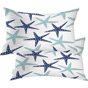 Coastal Nautical Pillow Covers, Coastal Nautical Starfish Repeat Pattern Navy Blue Lumbar 12 x 20 Inches Decorative Throw Pillow Covers Cotton Cushion for Sofa Bedroom Car, Blue 07, Set of 2