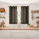 YoungsTex Dark Brown Linen Semi Sheer Curtains 45 Inches Length for Kitchen, Light Filtering Drapes with Grommet Privacy for Short Window Living Room, 2 Panels, 42 X 45 Inch