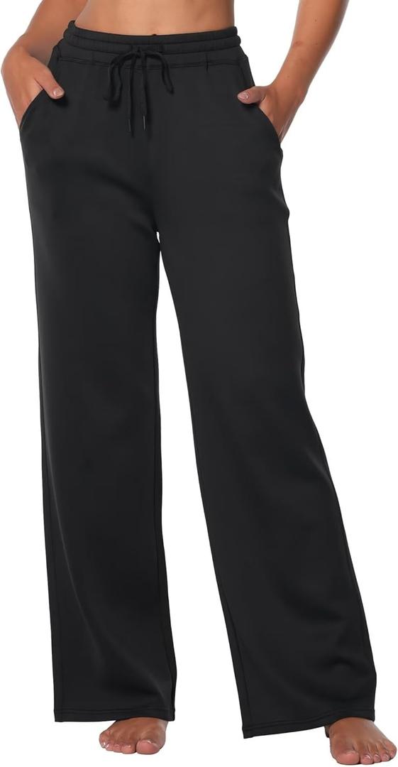Sunzel Wide Leg Pants Women High Waist Yoga Pants with Pockets Stretch Loose Comfy Casual Lounge Sweatpants (X-Small, Black)