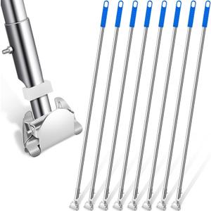 Suclain 4 Pcs Clip on Dust Mop Handle with Chuck 51.18 Inch Stainless Steel Flexible Maneuvering Mop Stick Replacement for Home Restaurant Kitchen Office Bathroom Wood Laminate Tile Floor Cleaning