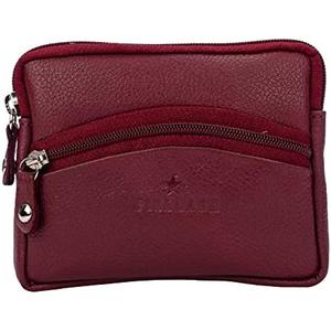 FINELAER Genuine Leather Coin Pouch Zipper Wallet Change Purse for Men Women (Maroon)