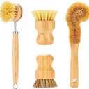 SAMEBUTECO Bamboo Dish Brushes Sets 4 Tools in One Kitchen Clean Dish Scrubber for Pots Pans Bottles with Natural Bristles (Bamboo Brushes Sets)