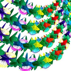 FUTUREPLUSX 4PCS Tropical Garland Party Decorations, 9.8ft Luau Paper Flower Banners Multicolor Hawaiian Hibiscus Garlands for Mexican para Fiesta Tiki Party Decor Supplies