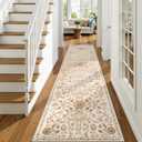 OJIA Runners for Hallways Kitchen Runner Rug Non Slip 2'6"x10', Long Washable Rugs with Rubber Backing Boho Soft Low Pile Floral Carpet Runner for Laundry Bedroom Bathroom Fall Home Decor (Beige Brown)