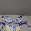 ZAFUL Women's Bikini Sets Ribbed Two Piece Swimsuits Underwire Adjustable Back Clasp Bathing Suit Side Tie Thong Swimwear (Blue Floral) S 