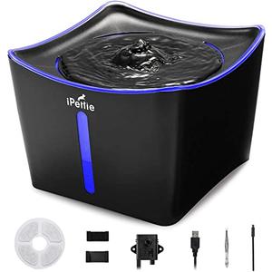 iPettie Kamino Cat Water Fountain, 101oz/3L, Ultra-Quiet Filtered Water Purifier, Automatic Waterer Dispenser with LED & Water Level Window, Auto Power Off USB Pump & Dual Filters for Pets, Black