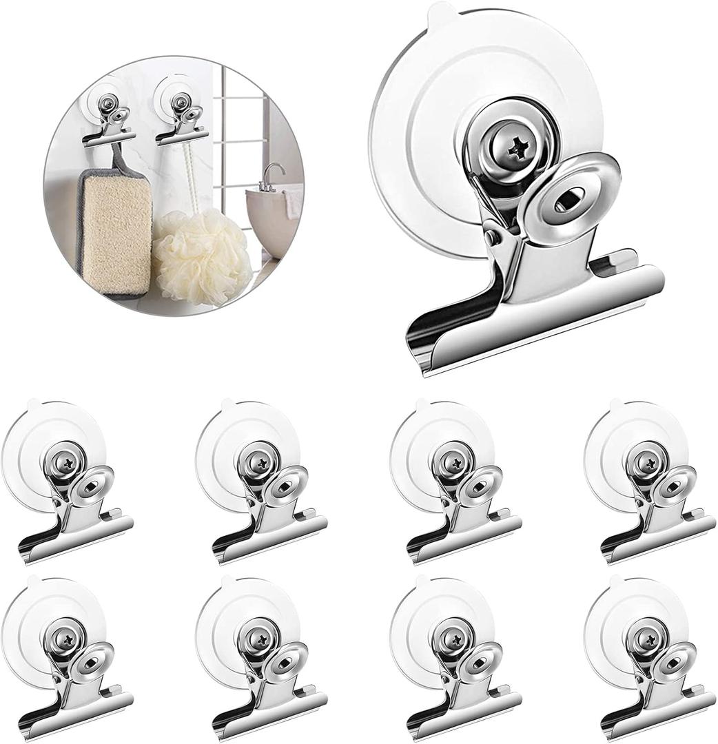 Aufind 8 Packs Suction Cup Clip Plastic Round Suction Cup Clamp Holder Strong Window Glass Suction Cup Clip for Hanging Kitchen Bathroom Office Accessories (White)