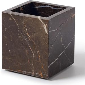 Real Natural Travertine Marble Toothbrush Holder & Pen Holder & Makeup Brush Holder & Utensil Holder, Genuine Stone Rectangular Bathroom Tumbler Cup, Durable Office & Home Countertop Organizer