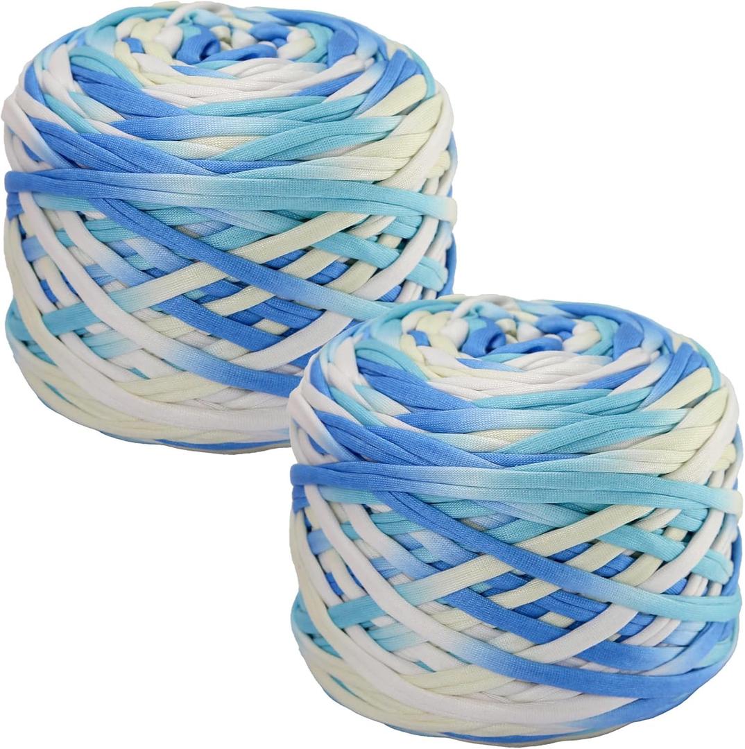 SIMEIQI 2 PCS 800g T-Shirt Yarn Elastic Fabric Crochet for DIY Knitting, 130 Yards Spaghetti Thick Knitting Yarn for Hand DIY Bag Basket Cushion Crocheting Projects,Home Decor 25
