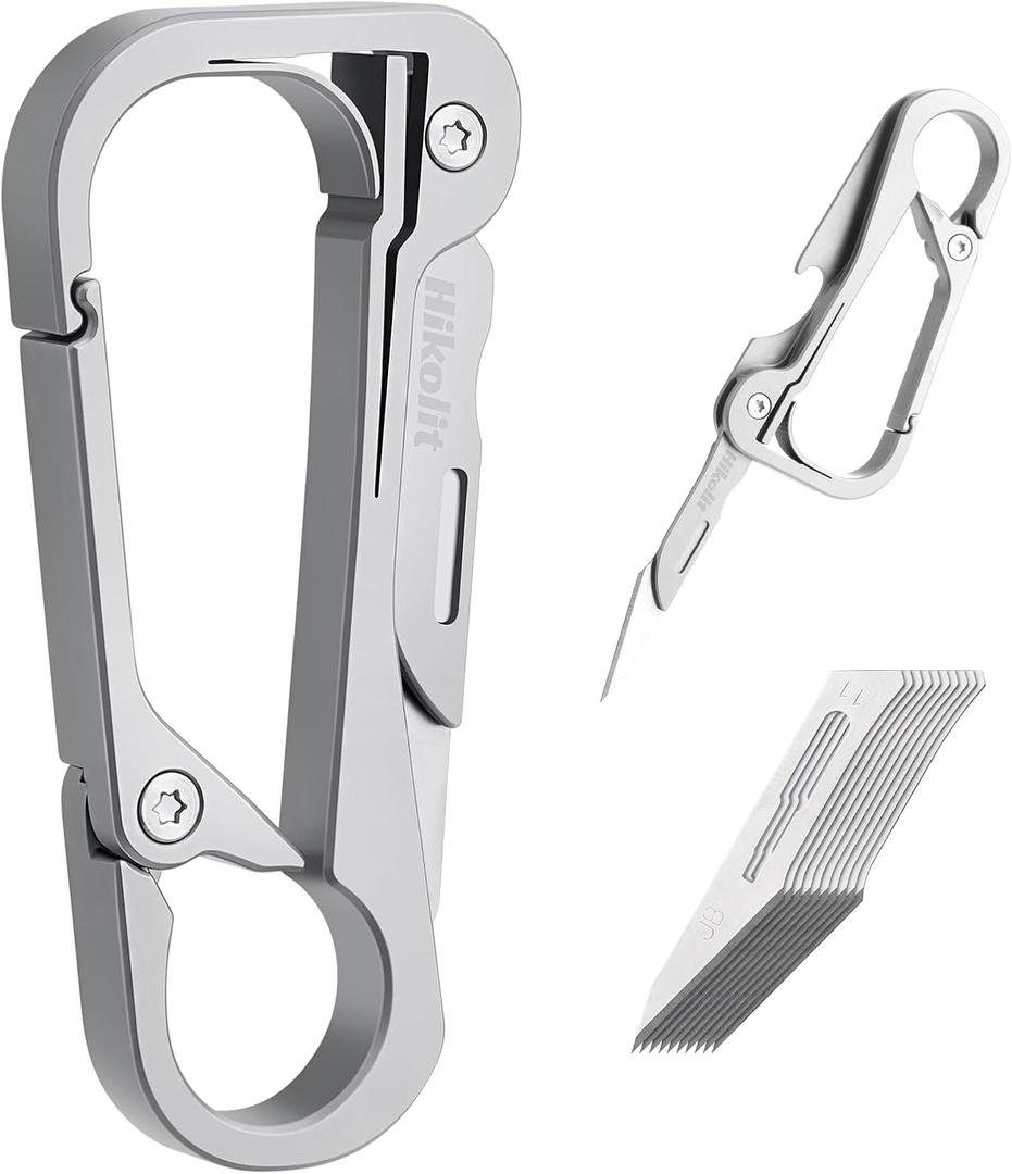 Titanium Carabiner Clip, EDC Multitool Keychain with Folding Knife and Bottle Opener, Carabiner Keychain for Outdoor, Camping, Daily Carry