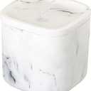Vigar Zense White Marble Square Decorative Containers with Lids, Bathroom Storage Containers for Cotton Balls, Cotton Buds, Hair Product, Round Pads, Fine Polyresin Stone