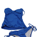 SPLENDID Women's Bikini Sets Halter Triangle String Textured Swimsuit Tie Side Two Piece Bathing Suit, Blue, XS