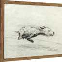 Framed Dog with Zoomies Canvas Wall Art, Vintage Dog Flight Poster Print, Sketch Running Little Pictures Decor, Black and White Silly Wall Decor for Living Room Bedroom 16x24 inch
