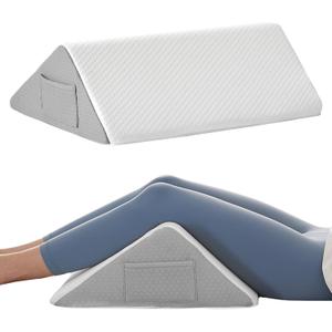 BIEEZZK Knee Wedge Pillow for Pain Relief - Memory Foam Leg Elevation Pillow for Post-Surgery Recovery, Sciatica, Hip & Back Support - Knee Wedge for Sleeping, Ankle & Joint Care, White/Grey