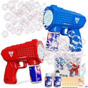 WanJJXW Bubble Gun 2 Pack with LED, Automatic Bubble Machine for Kids, Outdoor Toys Bubbles for Kids Boys and Girls 3-8 Year Old, Easter, Birthday, Party, New Year
