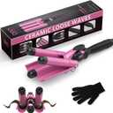 3 Barrel Hair Waver for Women Dual Voltage Curling Iron Hair Crimper Waver - Beach Waves Crimper Hair Tool, Easy to Use, Pink (1 inch)
