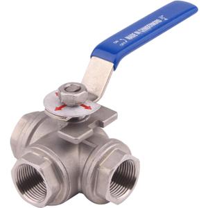 DERNORD 3-Way Ball Valve, T Mounting Pad, Stainless Steel 304 Female Type with Vinyl Locking Handle (3/4 Inch NPT)