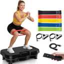 Vibration Plate for Lymphatic Drainage Weight Loss with Bluetooth, Black | Furaso Vibration Platform Machine with 200 Speed Levels, 450 Lbs Capacity, 2 Pull Rope, 5 Resistance Band for Home Women Men