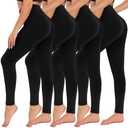 CAMPSNAIL 4 Pack Leggings for Women - High Waisted Tummy Control Yoga Pants for Workout Gym Black Leggings Plus Size Dance.S/M