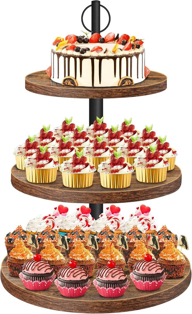 Cupcake Stand, 3 Tier Large Cupcake Stand for 50 Cupcakes Rustic Dessert Table Display Set Wood Cupcake Tower Cake Stand Tiered Tray Stand for Wedding Birthday Baby Shower 1 Pack