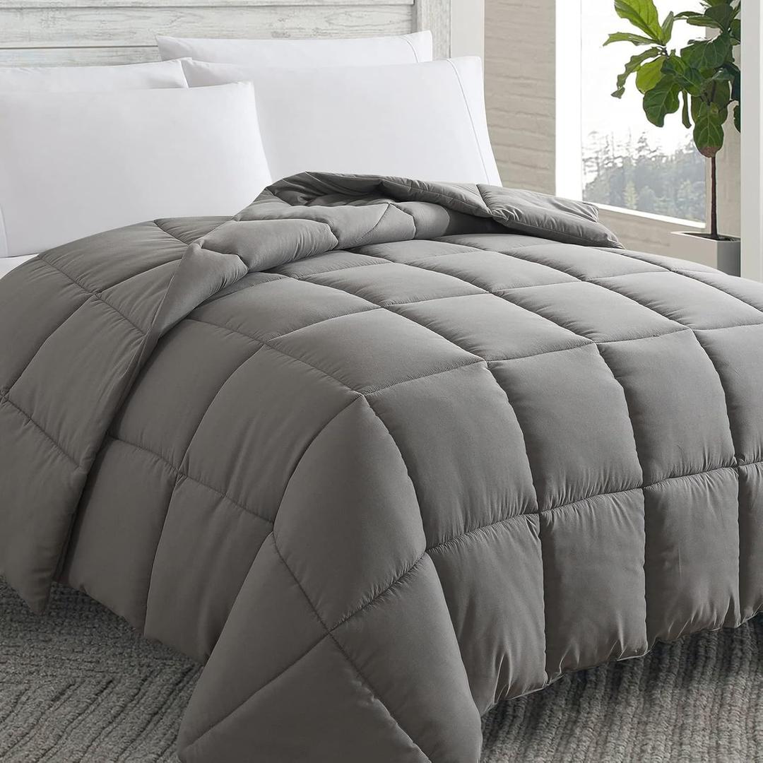Alternative Comforter (Dark Grey, Oversized Queen) - All Season Soft Quilted Oversized Queen Bed Comforter -Duvet Insert with Corner Tabs -Winter Summer Warm Fluffy, 98x98 inches