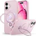 for iPhone 16 Case: with 360 Spin Magnetic Stand, Camera Control Button, Fit for MagSafe, Military Drop Protection, Protective Slim Phone Cover for iPhone 16 with Ring Kickstand, 6.1", Pink