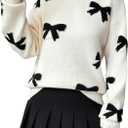 GORGLITTER Women's Bow Fall Sweaters 2026 Vintage Cute Cozy Holiday Knit Long Sleeve Oversized Crew Neck Pullover Apricot Medium