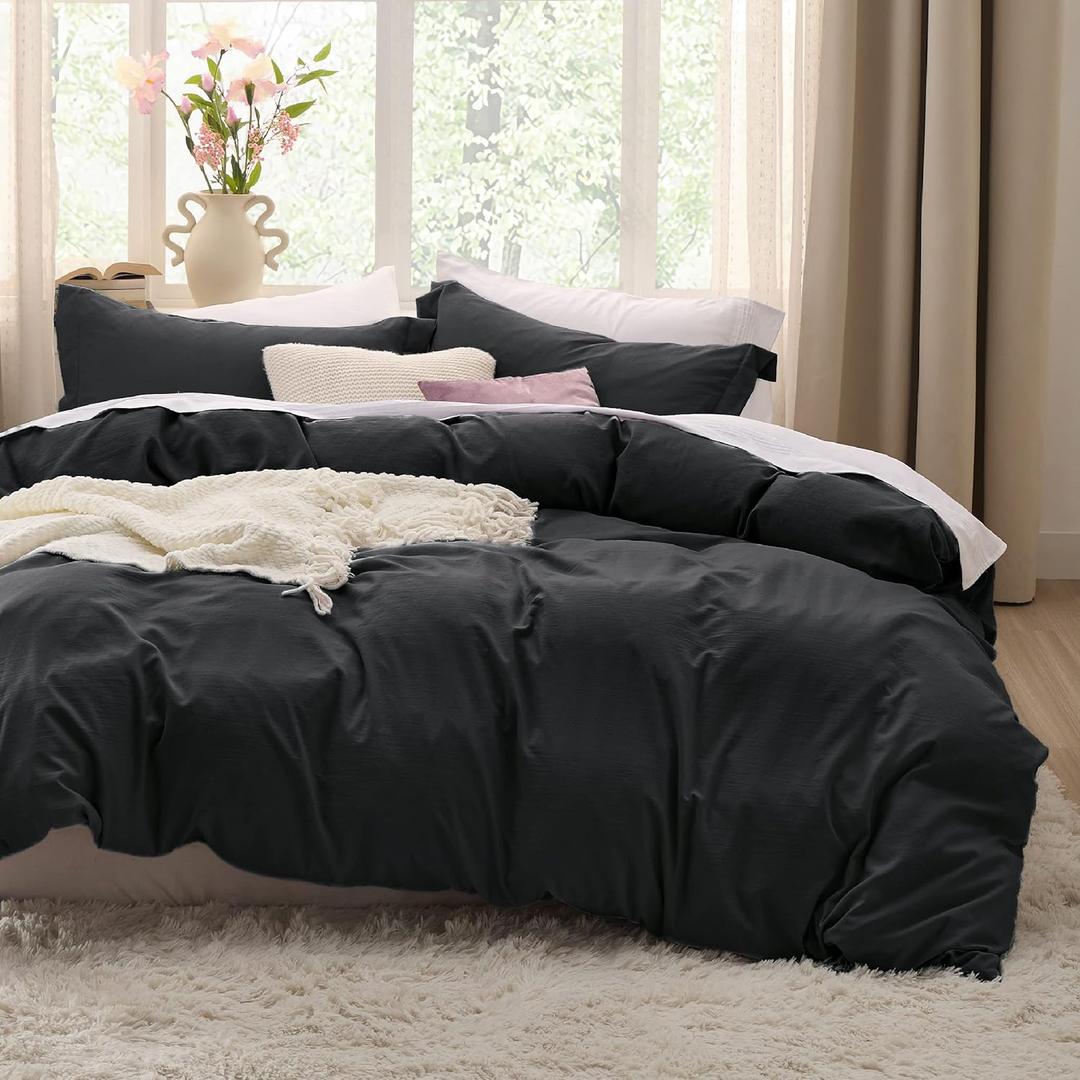 Bedsure Black Duvet Cover Queen Size - 3 Pieces Prewashed Extra Soft Bedding Set, Includes 1 Duvet Cover 90x90 Inches with Zipper Closure & 2 Pillow Shams, Comforter Not Included