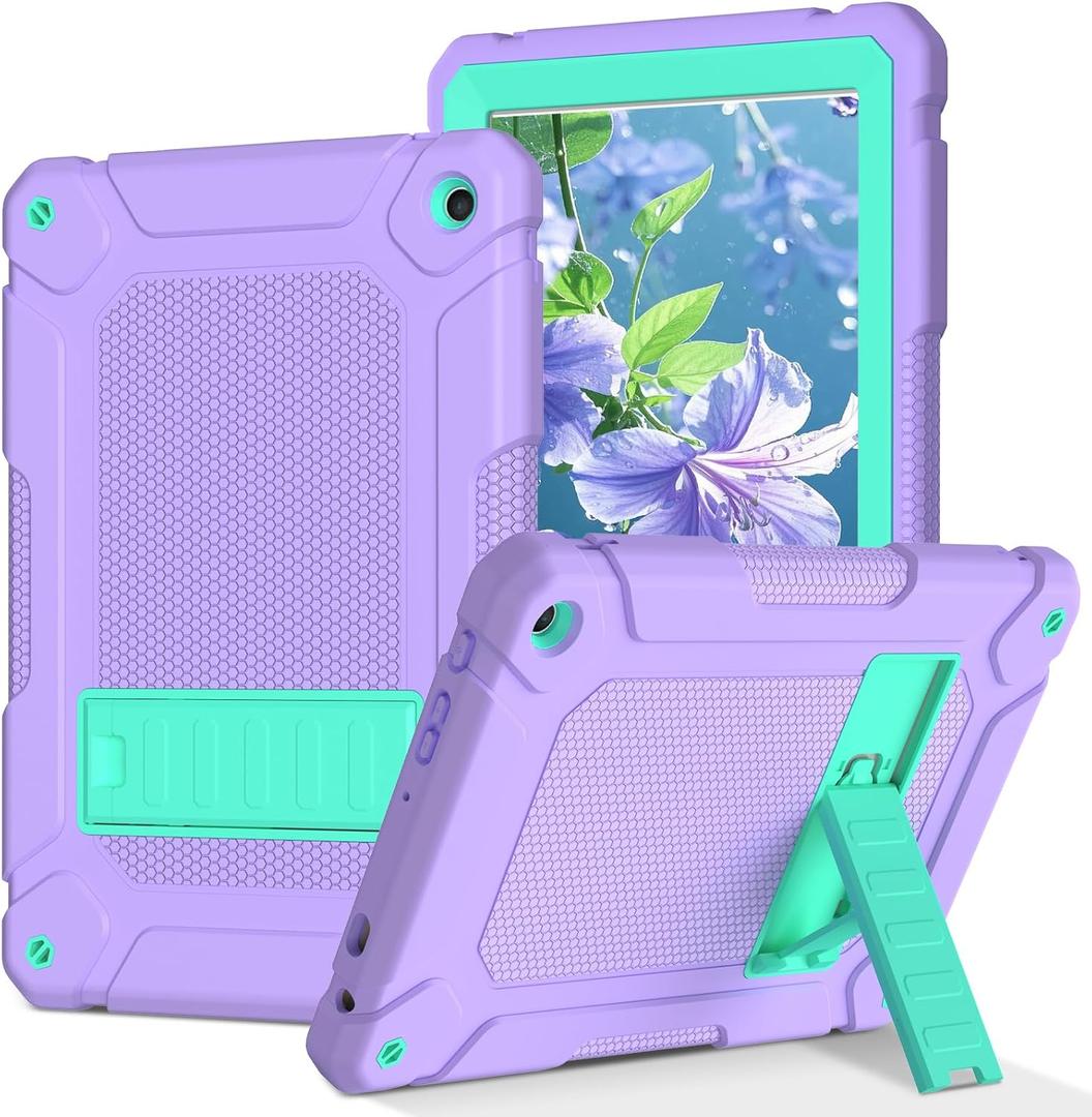 MENZO Case for 10-inch Tablet (Fit 13th Generation Only), Layer Duty Shockproof Rugged Case with Kickstand, Light Purple+Turquoise