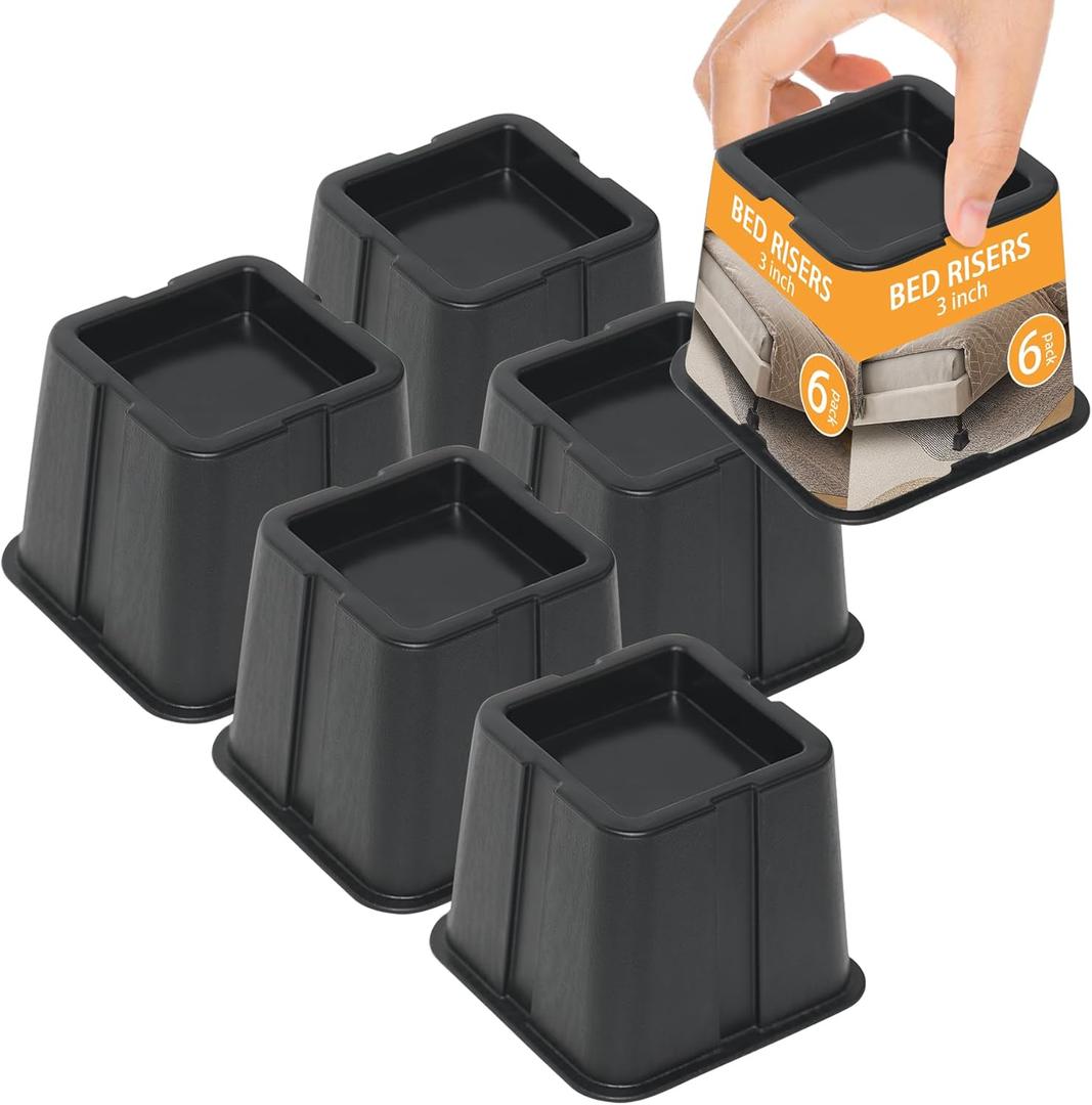 3 Inch Bed Risers, 6-Pack | Square Furniture Risers for Extra Storage - Ideal for Bed, Table, Chair, Sofa - Perfect for Dorms & Elderly, Lift Up To 3 Inches