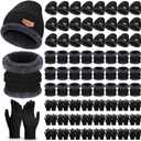 72 Pcs Winter Beanies Hat Glove Scarf Sets Unisex Knitted Cap Beanie Bulk Winter Gloves Bulk Fleece Neck Warmer for Adults (Black)