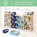 EXPERLAM Large Toy Storage Organizer, Wooden Stuffed Animal Storage & 12-Bins Toy Organizer, Double-Sided Plush Toy Holder Featuring Thicker Ropes, Space Save Bedroom Nursery Playroom Storage, Blue, 64.4" L × 11" W × 31.5" H