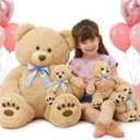 MorisMos Giant Teddy Bear Stuffed Animal with Baby Bears, 35.4'' Big Mommy Stuffed Bear, 3 Small Bulk Teddy Bear Stuffed Animals for Baby Shower Birthday, 4-Pack Brown Bear Toys for Kids Mom Girlfriends