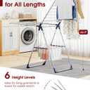 Sakugi Clothes Drying Rack with Height-Adjustable Wings, Metal Foldable Laundry Dryer Stand for Clothing & Bedding, Free-Standing Collapsible for Indoor & Outdoor Use, 69.5" L 22.8" W, Silver Blue, XX-Large