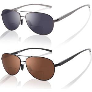 LianSan Premium Aviator Bifocal Reading Sunglasses for Men Women Retro Top Clear Sun Readers UV Protection (Multicolor Not Polarized)