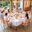 White Square Tablecloth - 60x60 Inch Stretchy Fitted Tablecloths for Large Square Tables with Ruffle Pleated Table Skirt Wrinkle-Free Spandex Table Cover for Dining, Kitchen, Banquet & Party Decor
