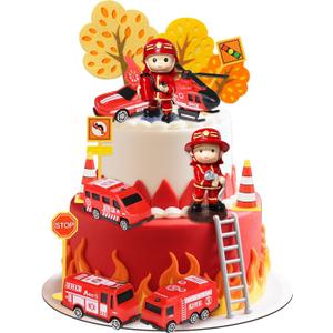 Knana 15Pcs Fire Truck Cake Toppers Fire Truck Birthday Decorations for Firefighter Birthday Party Favors