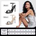 Women's Stiletto Heels, Crystal High Heels Rhinestone Silver Sandals Open Square Toe Ankle Strap Heels Strappy Dress Shoes for Party Wedding Bridal
