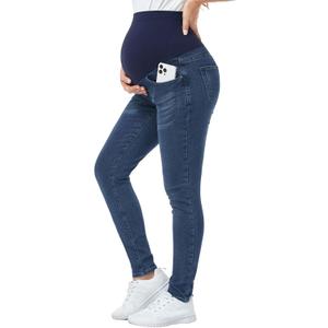 PACBREEZE Women's Maternity Jeans Over Belly Skinny Stretchy Denim Pants Comfy Slim Pregnancy Pants (X-Large, 01: Dark Blue)