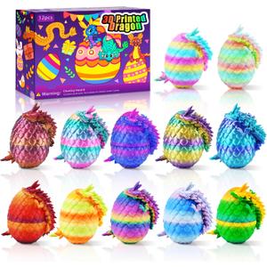 12PCS Easter 3D Printed Dragon Eggs with Dragon Inside, Unique Fun Gifts Cool Stuff Cool Gadgets for Men Teens Boy Gifts, Mini Articulated Easter Basket Essentials for Kids