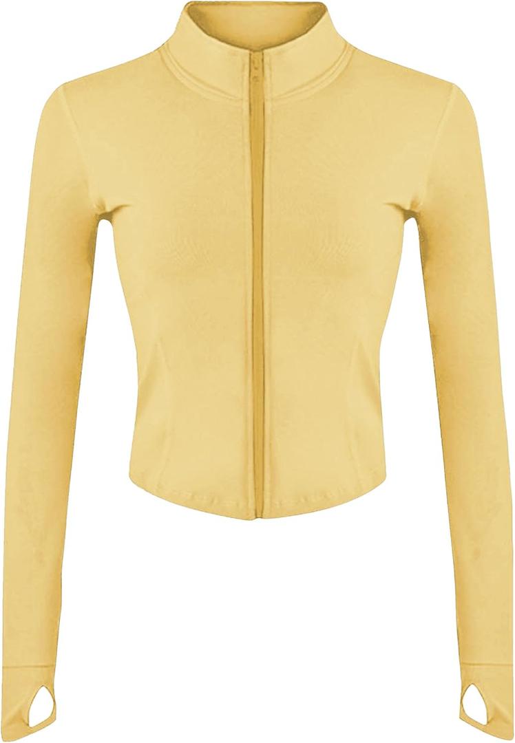 Lviefent Womens Lightweight Full Zip Running Track Jacket Workout Slim Fit Yoga Sportwear with Thumb Holes (Yellow, S)