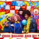 141 Pcs Halloween Circus Red and White Square Foil Balloon Wall Backdrop Carnival Balloon Garland Arch Kit Clown and Lion Double Sided Balloons Tunnel for Halloween Birthday Party Decorations