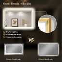 LED Bathroom Mirror 40"x30" Inch Brushed Gold Metal Frame Lighted Bathroom Vanity Mirror with Lights, Brighter Frontlit and Backlit Light up Anti Fog Mirror, 3-Color Dimmable, Memory Function