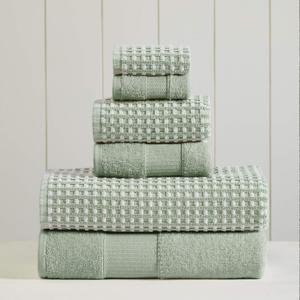 Modern Threads 6-Piece 100% Combed Cotton Yarn Dyed Cobblestone Jacquard Towel Set Mineral Green (Standard)