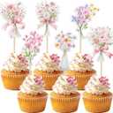 Ephlyn 36Pcs Floral Cupcake Toppers Baby in Bloom Baby Shower Cake Decorations Wildflower Baby Shower Decorations Flower Birthday Cupcake Toppers for Wildflower Birthday Party Decorations