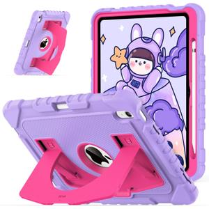 OKP Case for iPad A16 11th Generation 11 inch 2025/ 10th Generation 10.9 inch 2022, Shockproof Rugged Heavy Duty 11/10 th Gen i Pad Protective Cover with Pencil Holder/Kickstand, Purple+Hot Pink