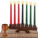 10 Pcs Kwanzaa Kinara Set  3 Red, 3 Green, 1 Black Kwanzaa Candles Holder with Bamboo Table Mat & Wooden Wine Goblet for Celebration Decoration