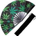 Decorative Rave Hand Fan  Large Folding Fans for Festivals, Drag Queen & Burlesque  Cute Holographic Rave Accessories for Women and Men (The Leaf)