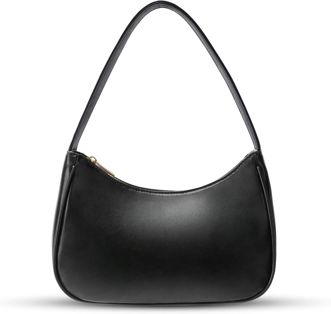 Women's Shoulder Bags, Small Hobo Tote Elegant Clutch Purse with Zipper Closure (Black)